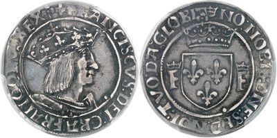 an image of a silver coin with a crown on it