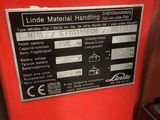 a red machine with a label on it that says linde material handling