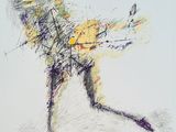 drawing of a man holding a tennis racquet on a white surface