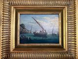 l'image d'une peinture représentant un bateau dans un plan d'eau