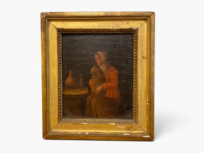 an old painting of a woman and a man in a kitchen