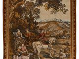 une image représentant une tapisserie sur laquelle figure un homme à cheval et un groupe d'animaux