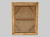 a close up of a wooden frame with a window in the middle