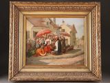 tableau représentant une femme vendant des fruits et légumes à un coin de rue