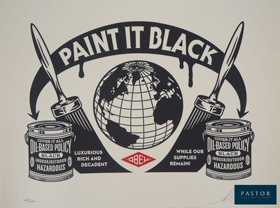 une image représentant une affiche en noir et blanc avec de la peinture et des pots de peinture