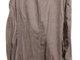the back view of a brown jacket with a white background