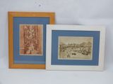 two framed photographs of a city and a river