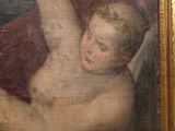 a picture of a painting of a baby holding a bird