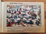 an old book with a drawing of a battle in the middle of it