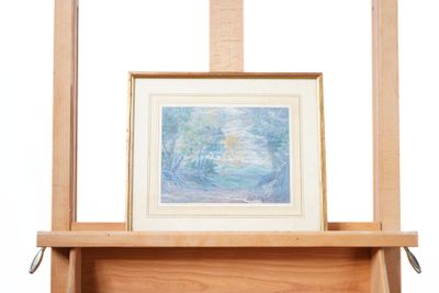 une photo d'un tableau posé sur un chevalet, sur lequel figure une image