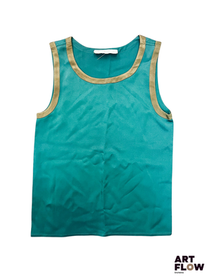 débardeur turquoise avec des bordures dorées sur fond blanc