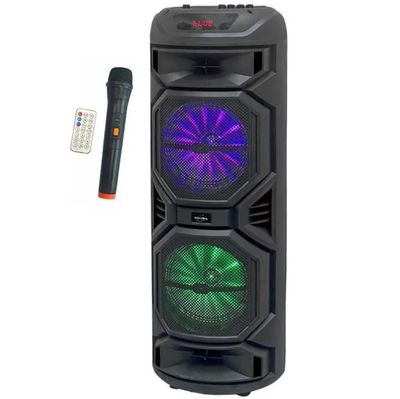 une image représentant une enceinte équipée d'un micro et d'une télécommande