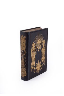 a black book with a gold design on it