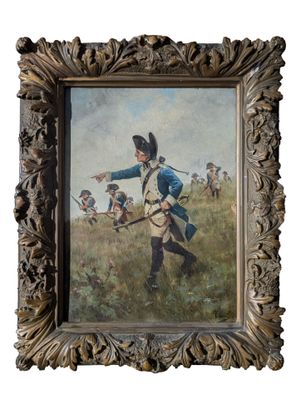 une image représentant un tableau où l'on voit un homme tenant un fusil dans un champ