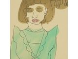 drawing of a woman with a basket of food in her hand