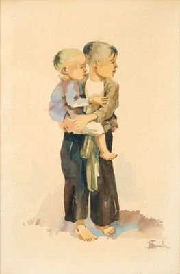 une image représentant un tableau où l'on voit un homme tenant un bébé dans ses bras