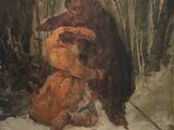 un tableau représentant deux ours qui s'étreignent dans les bois