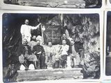 several black and white photos of a group of people posing for a picture