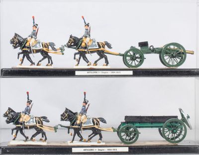four different types of toy soldiers in a display case