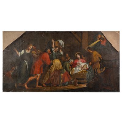 an image of a painting of a manger scene with a baby in a manger