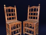 pair of antique wooden chairs with turned backs and turned legs