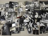 several black and white photos of people and their families on a wall