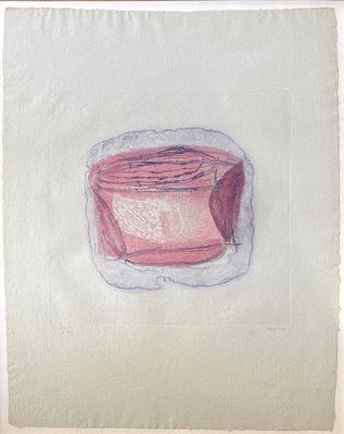 dessin représentant une feuille de papier sur laquelle figure un objet rose