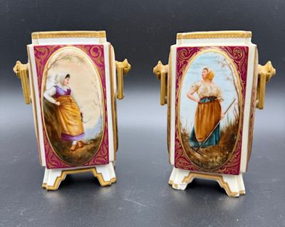pair of 19th century french hand painted porcelain vases