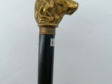 an image of a golden dog head on a black cane