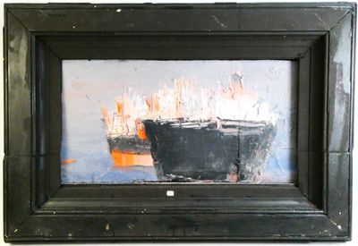 a picture of a painting of a boat in the water
