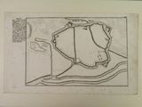 drawing of a map of a town with a river and a bridge