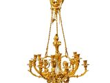 une image représentant un lustre doré suspendu au plafond