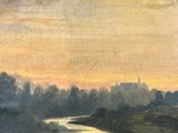painting of a landscape with a river in the foreground and a castle in the distance