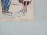 a drawing of a man and a woman talking to each other
