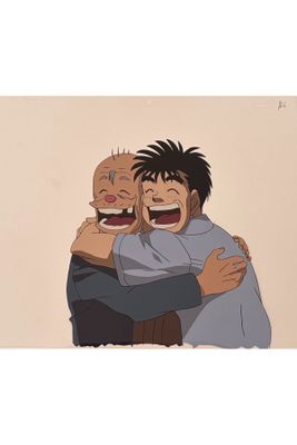 an image of two men hugging each other in the middle of a painting