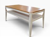 a coffee table with a shelf underneath it on a white background