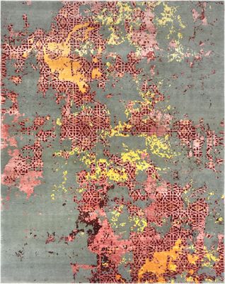 Tapis Moderne, noué main, fond gris 300 x 250
