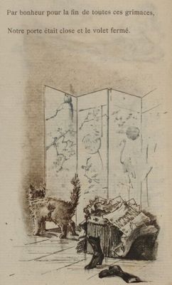 un dessin représentant un homme assis sur un canapé devant une fenêtre