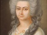 an old painting of a woman with long hair wearing a white dress
