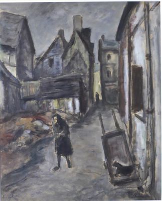 BORDES Léonard "Rue de Rouen ", technique mixte sur papier s…