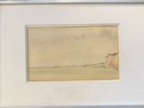 a picture of a picture of a beach with a boat in the water
