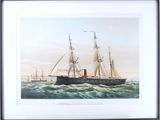 painting of a ship in the ocean with a sky in the background