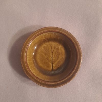 un petit bol contenant une feuille, posé sur une table
