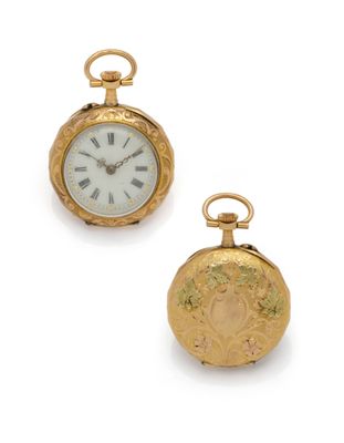 deux montres de poche en or avec chiffres romains et chiffres romains