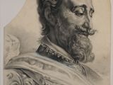 a black and white drawing of a man with a beard