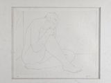dessin représentant une femme assise par terre, les jambes croisées