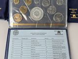 a lot of coins in the case on the table