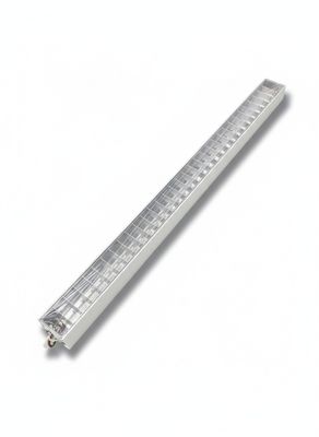 a close up of a metal ruler on a white surface