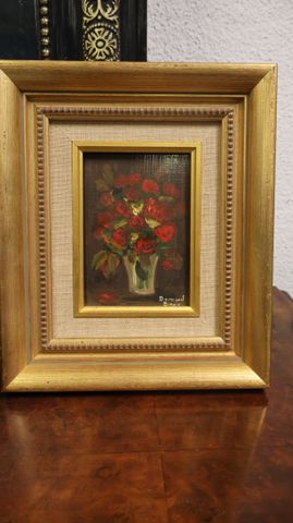 BIGEY Bernard (XXe) « bouquet de roses ». Huile sur panneau. Sign...