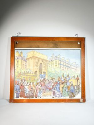 Ensemble d'affiches à décor de scènes animées et d'un cadre en bois